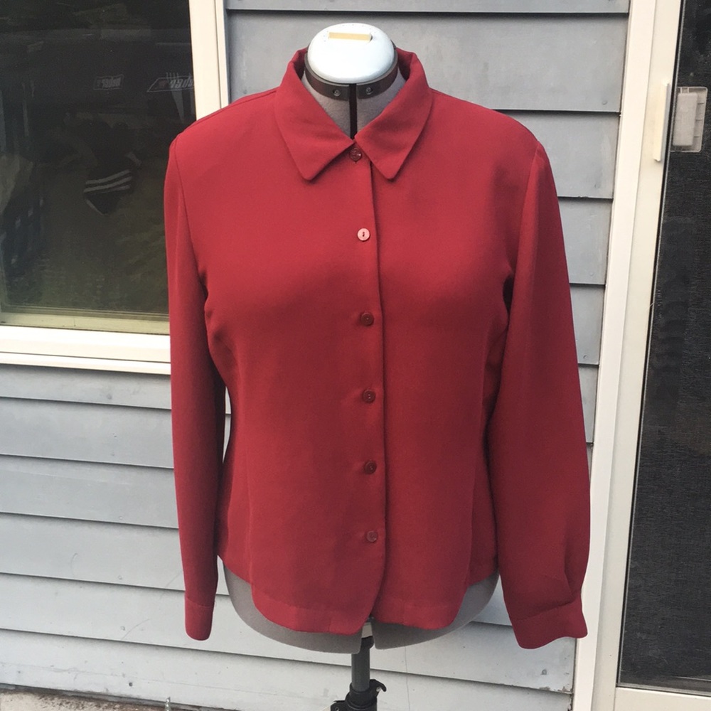 Long sleeved cranberry blouse.  Button front.